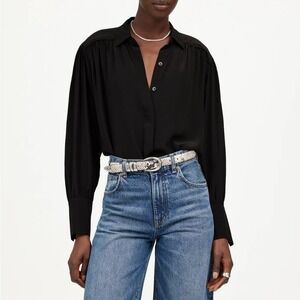 Madewell Long-Sleeve Button-Front Top in Black size XS NWT NT224